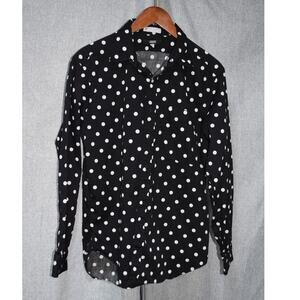 Imagnin Black White Polka Dot Long Sleeve Button Down Shirt Womens Large